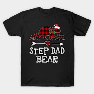 Step Dad Bear Christmas Pajama Red Plaid Buffalo T-Shirt